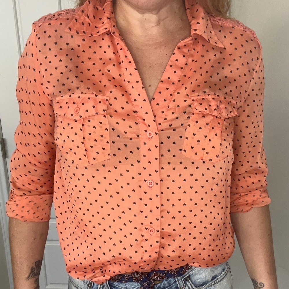 Vintage BUFFALO Sheer Heart Crochet 90s Blouse - Picture 3 of 10